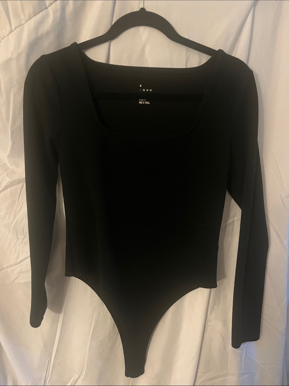 a new day Black Ribbed Long-Sleeve Square Neck Bodysuit